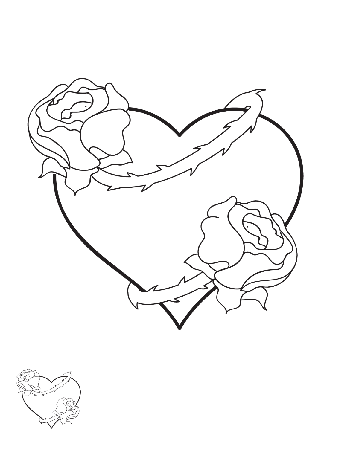 Heart and Rose Coloring Page for Adults Template