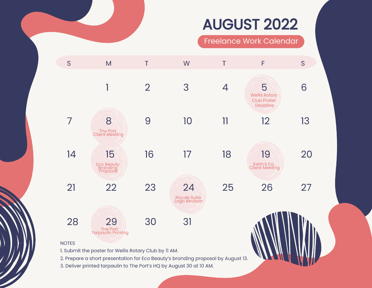 Free Printable August 2022 Calendar Template