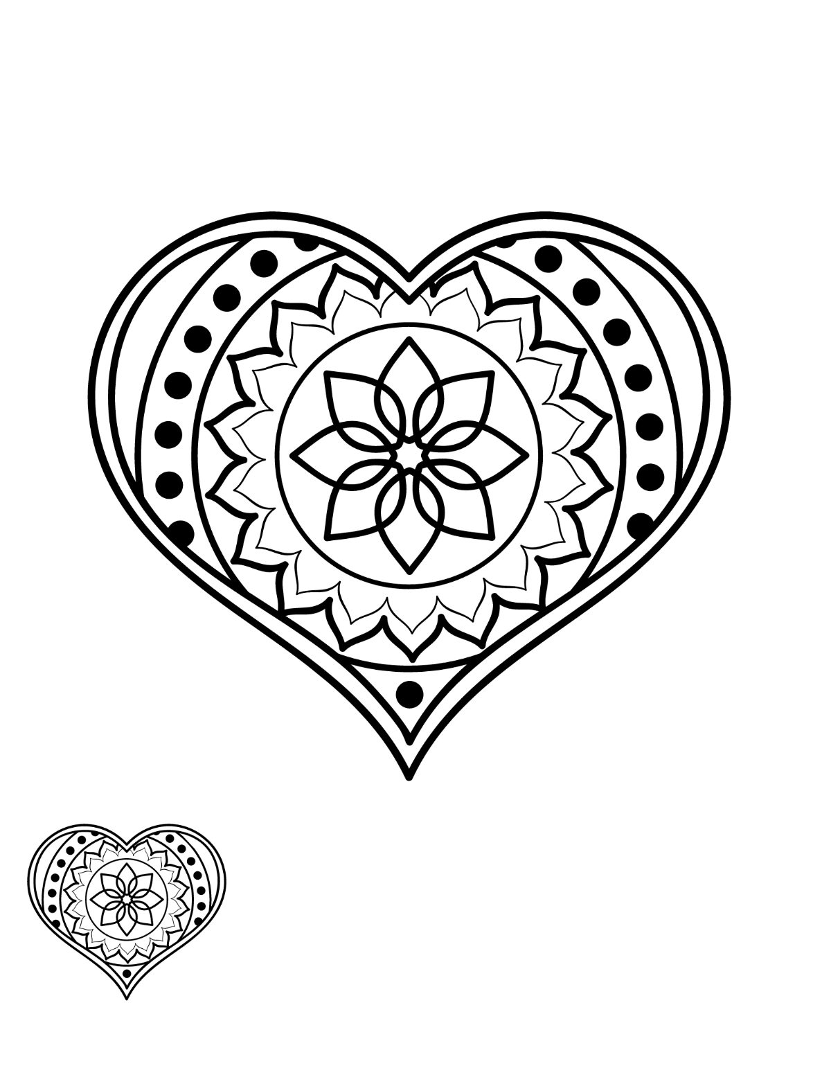 Mandala Heart Coloring Page for Adults Template