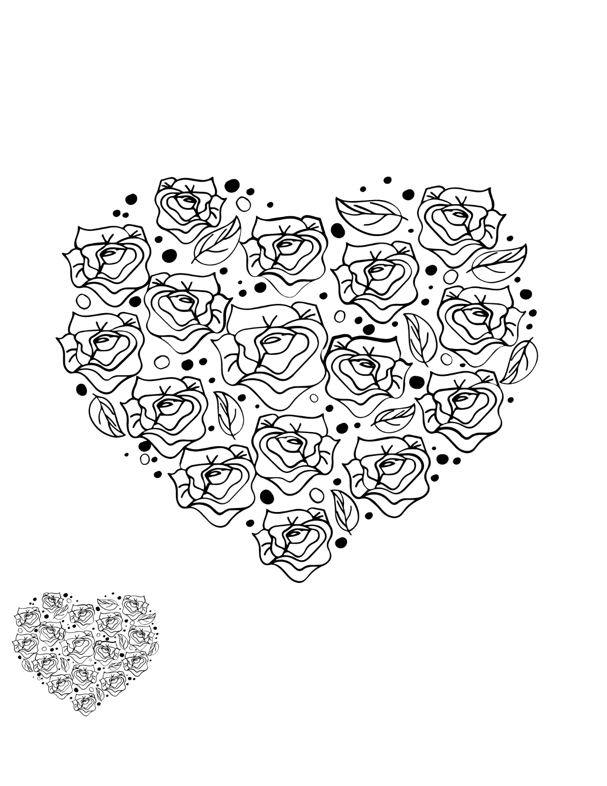 Rose Heart Coloring Page for Adults Template