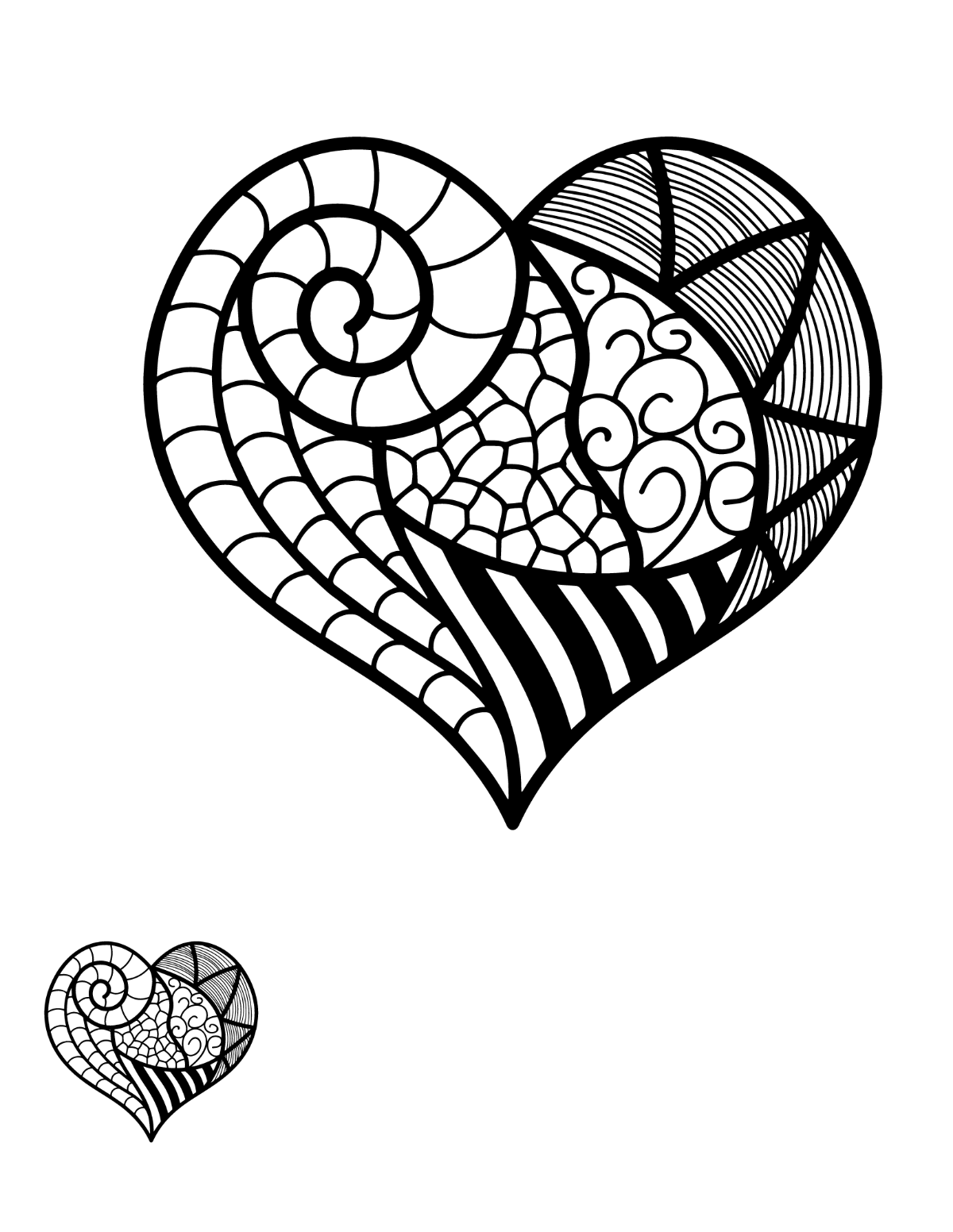 Zentangle Heart Coloring Page for Adults Template