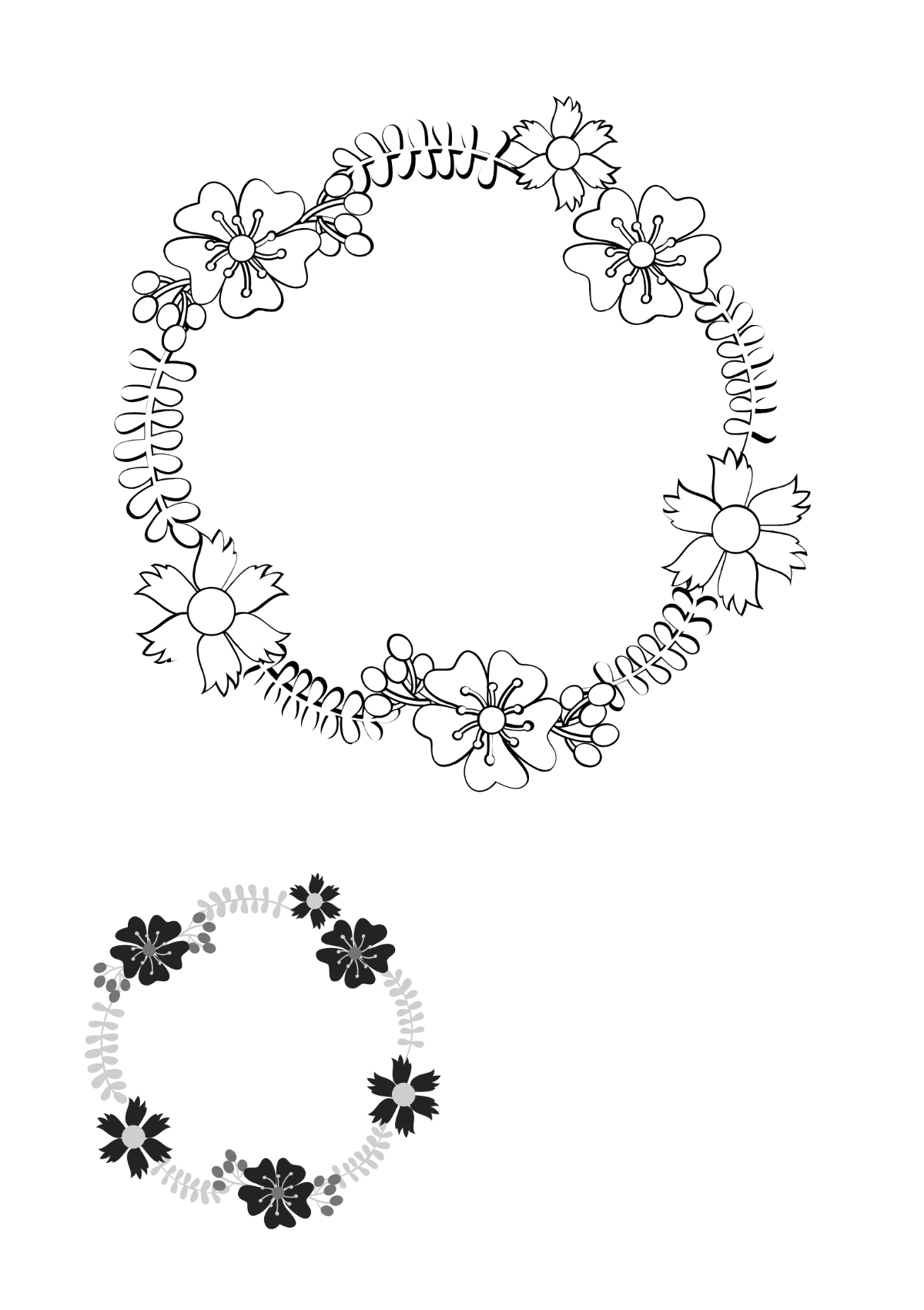 Black And White Floral Wreath Coloring Page Template