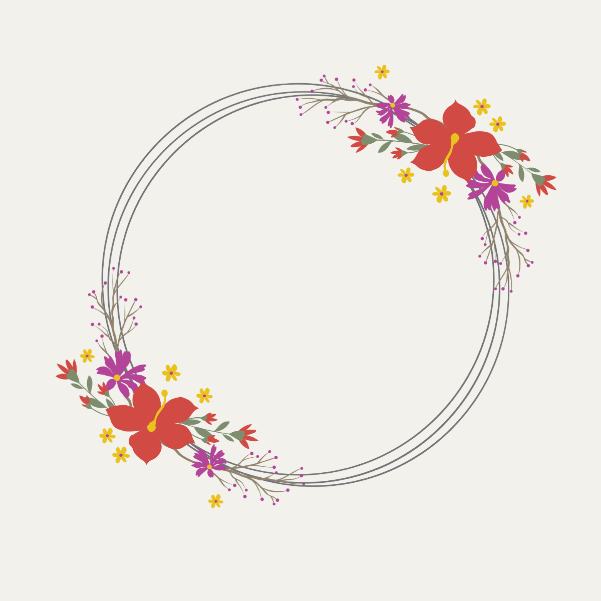 Round Floral Border Vector Template