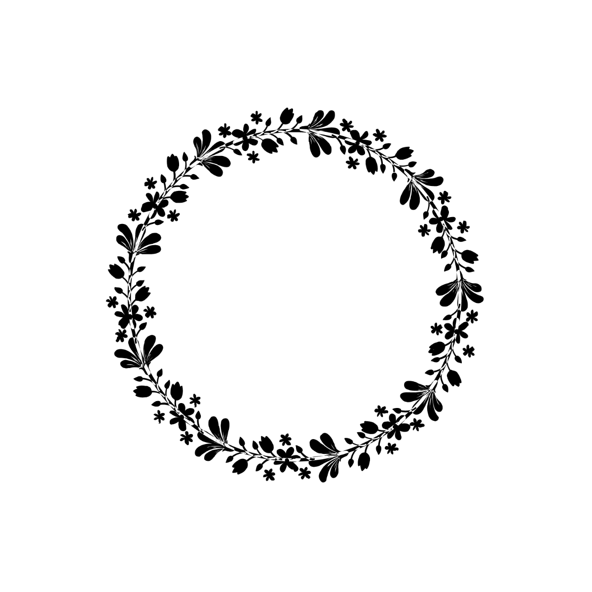 Black and White Floral Wreath Vector