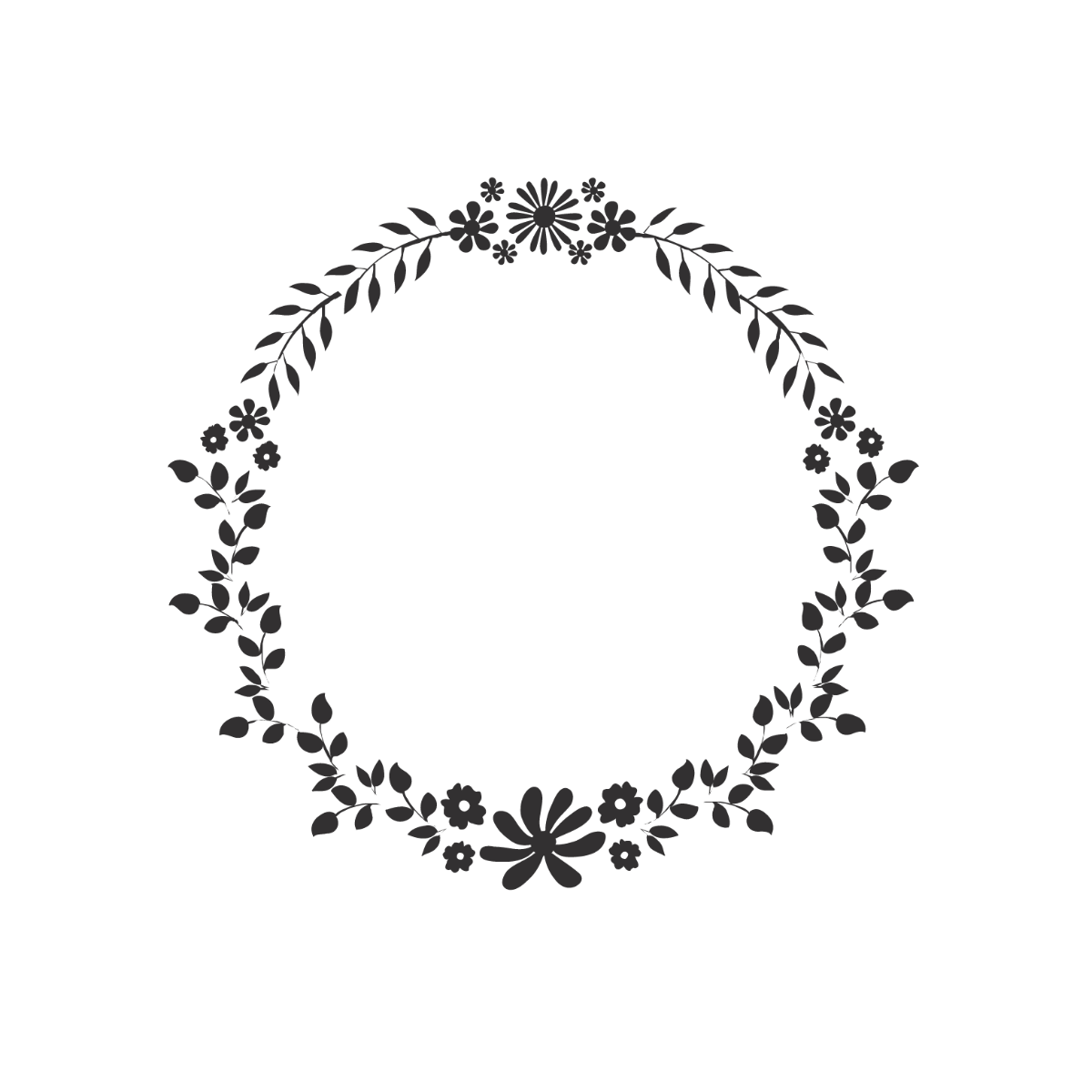 Black Floral Wreath Vector Template