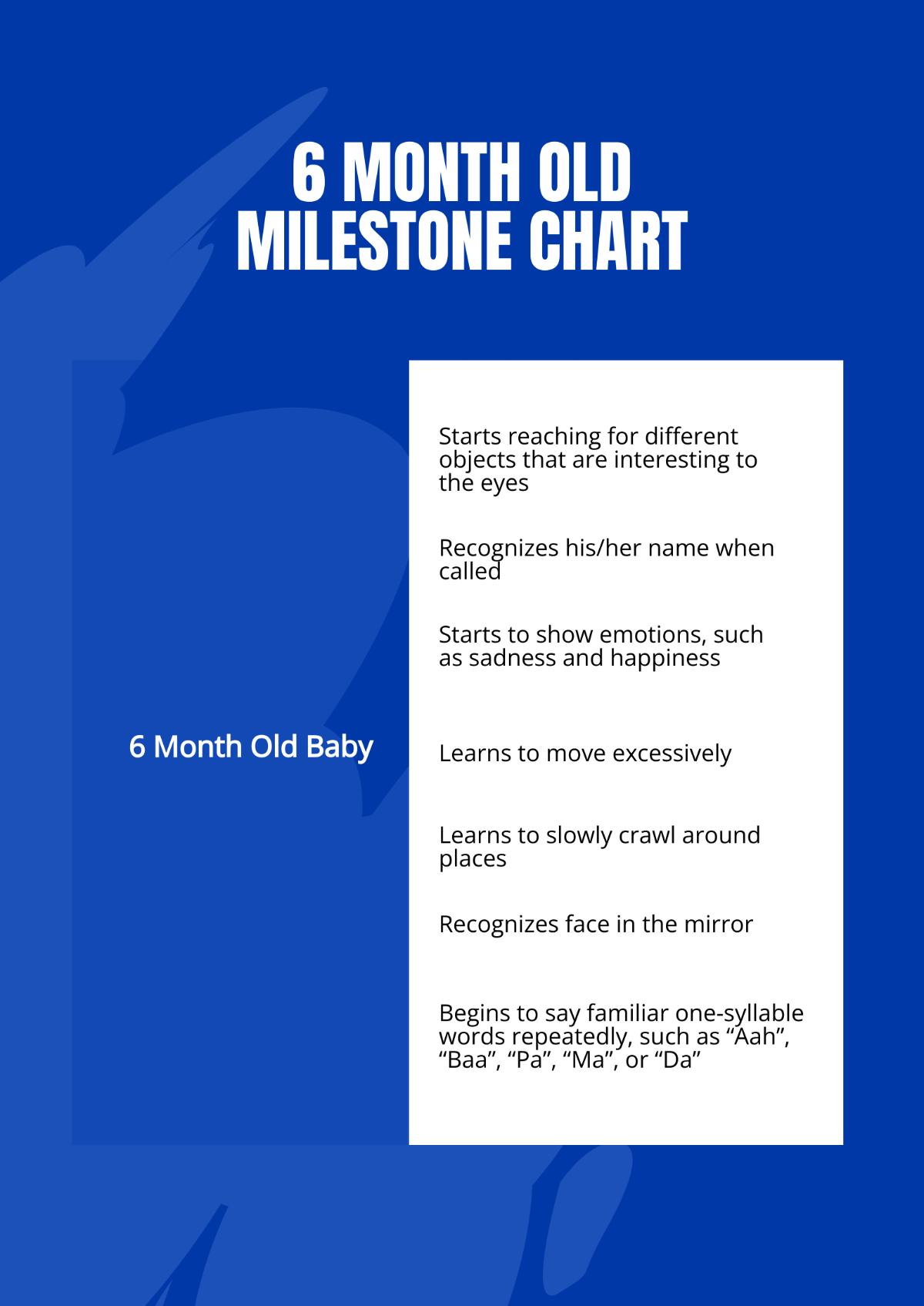 6 Month Old Milestones Chart Template