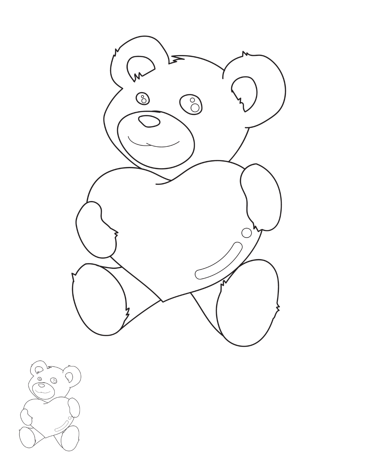 Bear With Heart Coloring Page Template