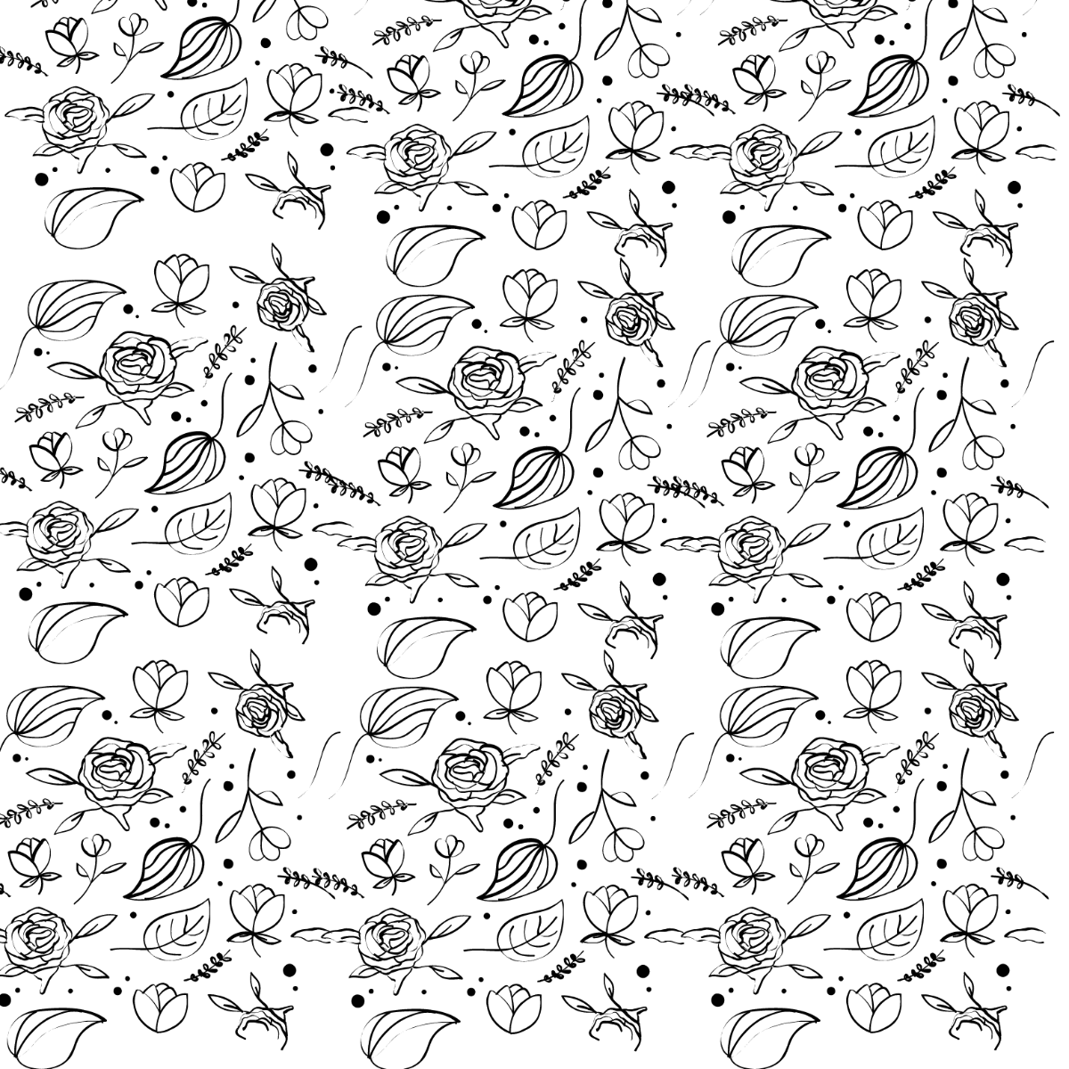 Floral Black And White Pattern Vector Template