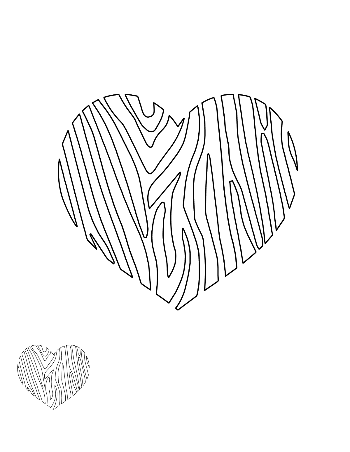Zebra Heart Coloring Page Template