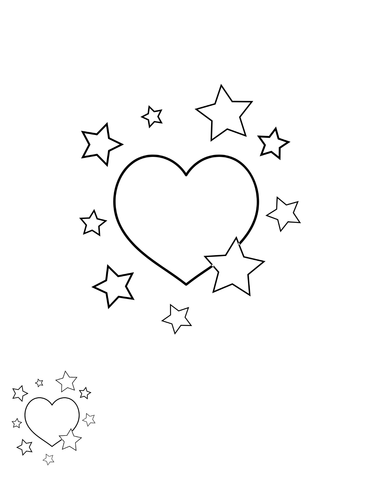 Stars and Heart Coloring Page Template