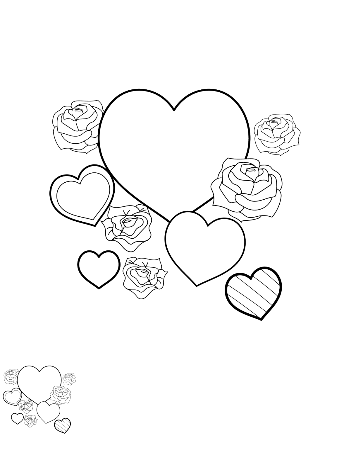 Heart and Rose Bouquet Coloring Page Template