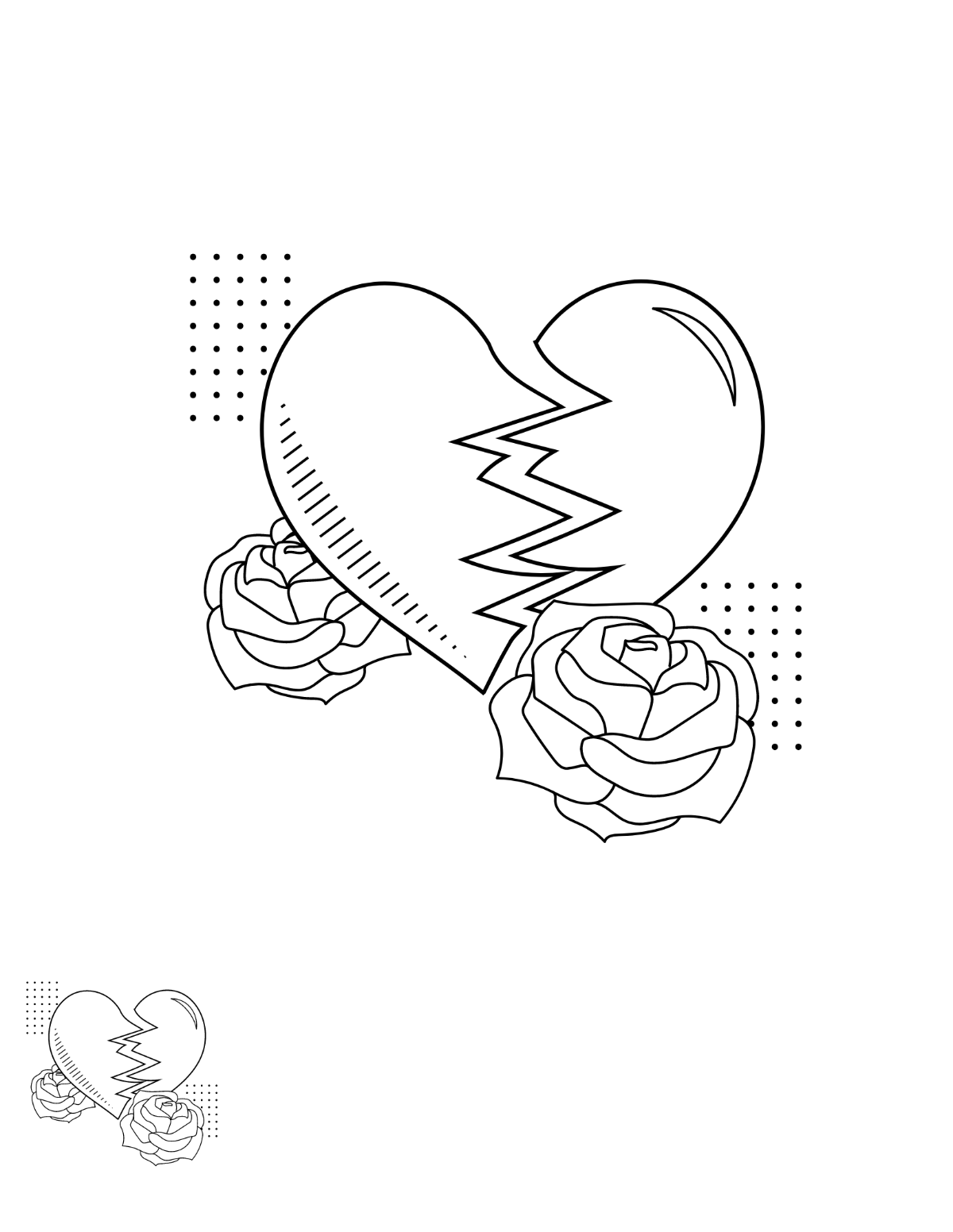 Broken Heart and Roses Coloring Page Template