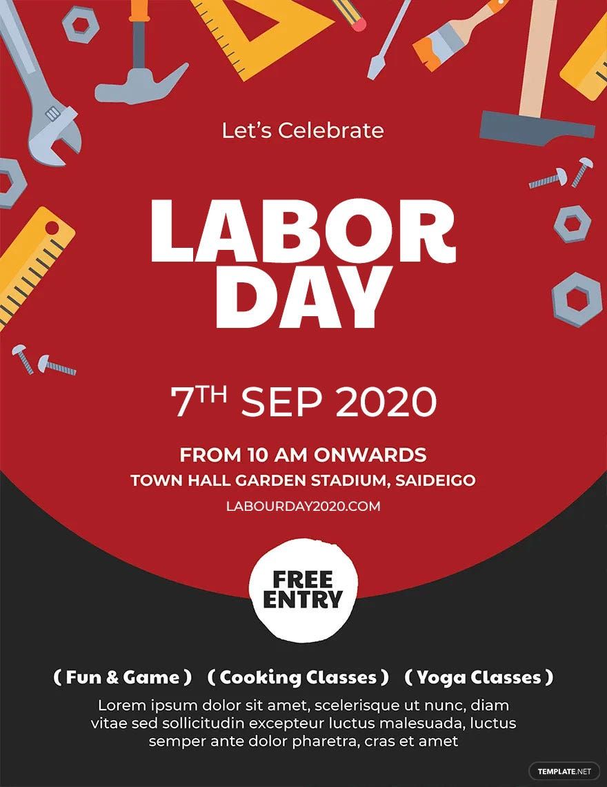 Labor Day Event Flyer Template in PSD Illustrator Word Pages SVG