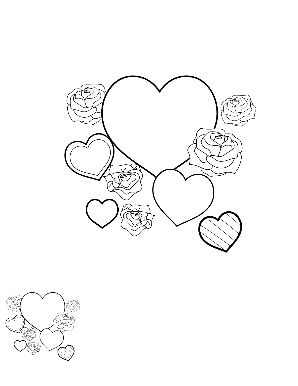 Hearts and Roses Coloring Page Template