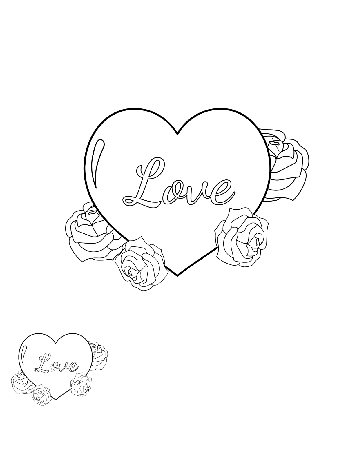 Love and Flower Heart Coloring Page Template
