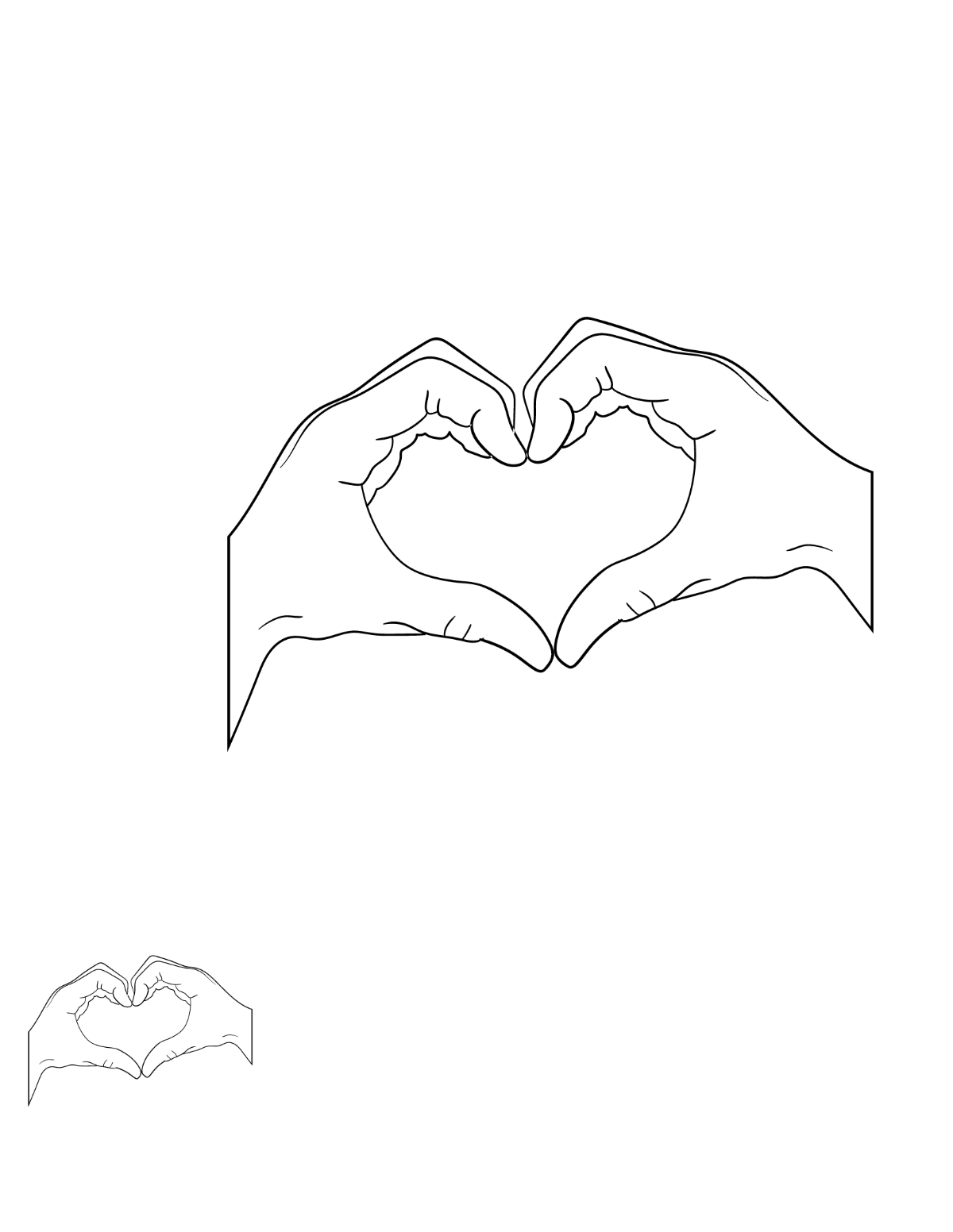 Heart Shape Hands Coloring Page Template