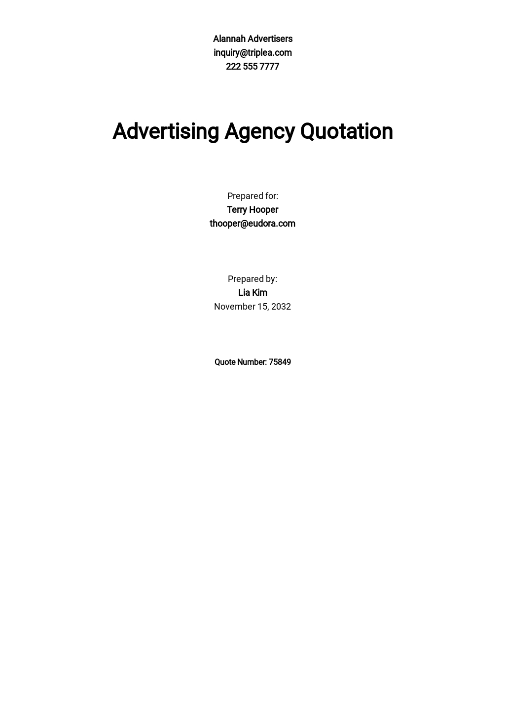 Simple Advertising Agency Quotation Template - Google Docs, Google Sheets, Excel, Word