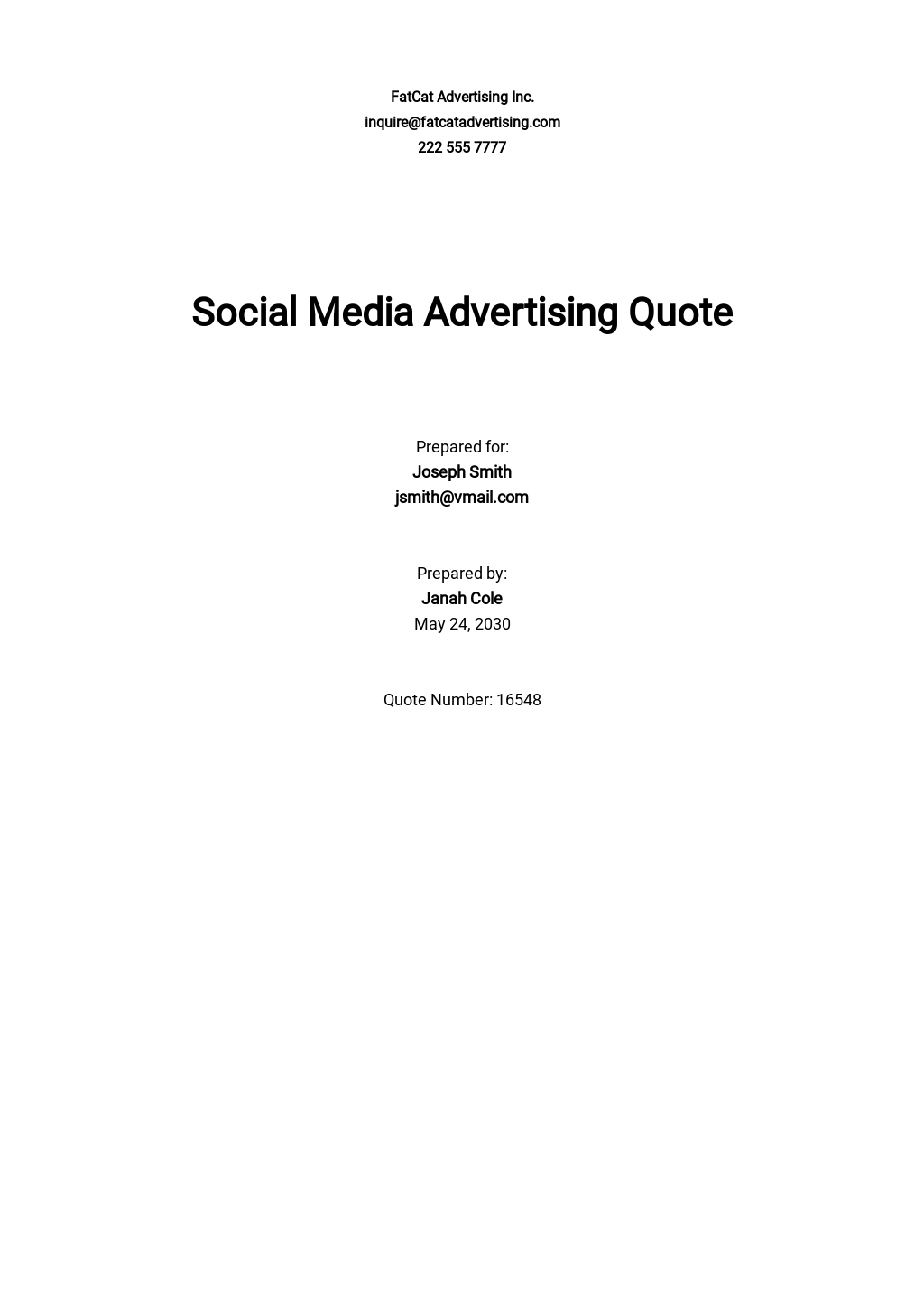 Sample Advertising Quotation Template - Google Docs, Google Sheets, Excel, Word