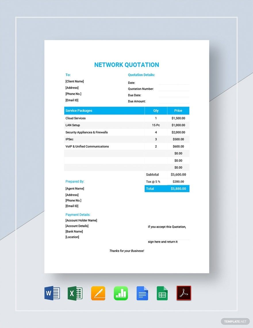 Sample Network Quotation Template