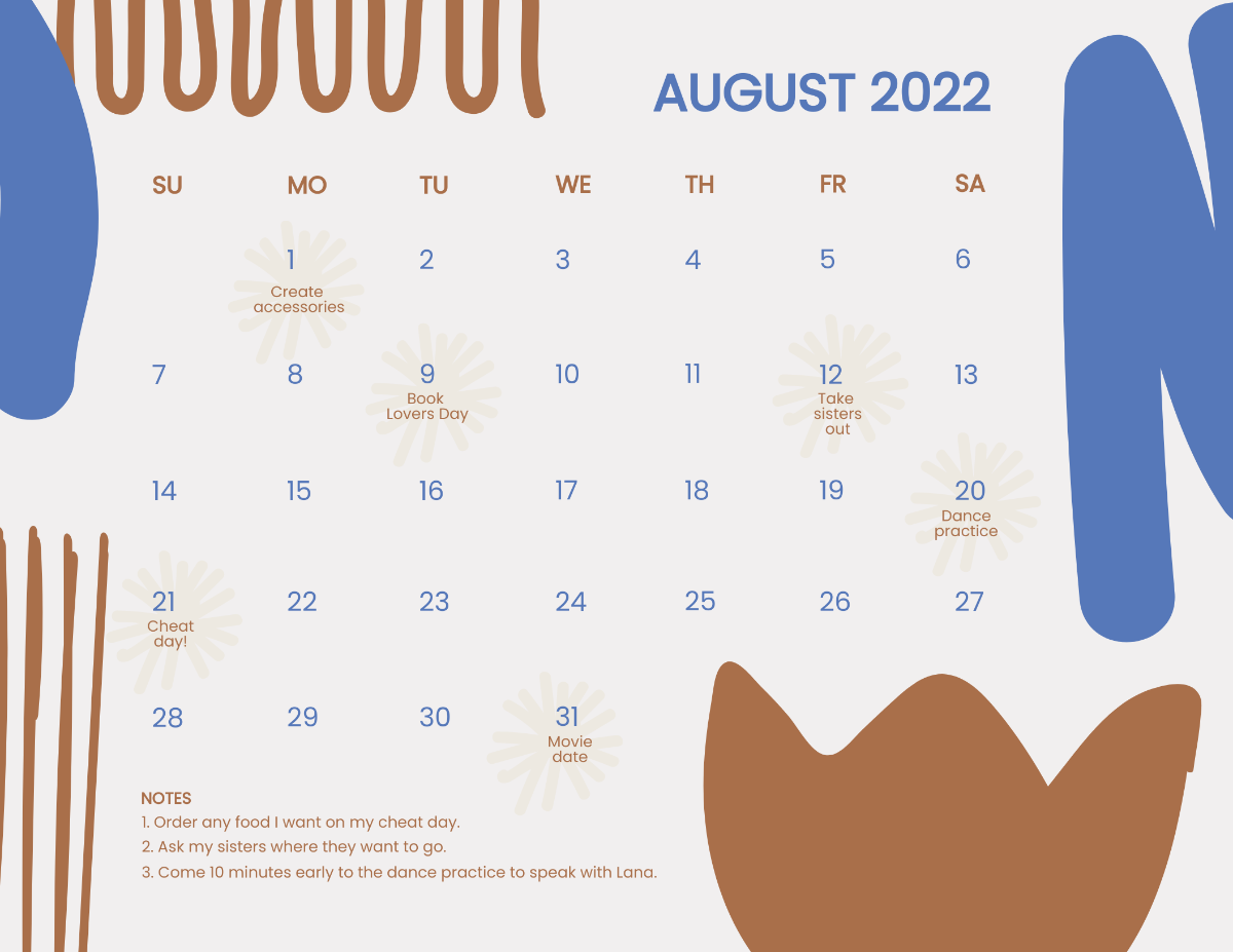 Free Funny August 2022 Calendar Template
