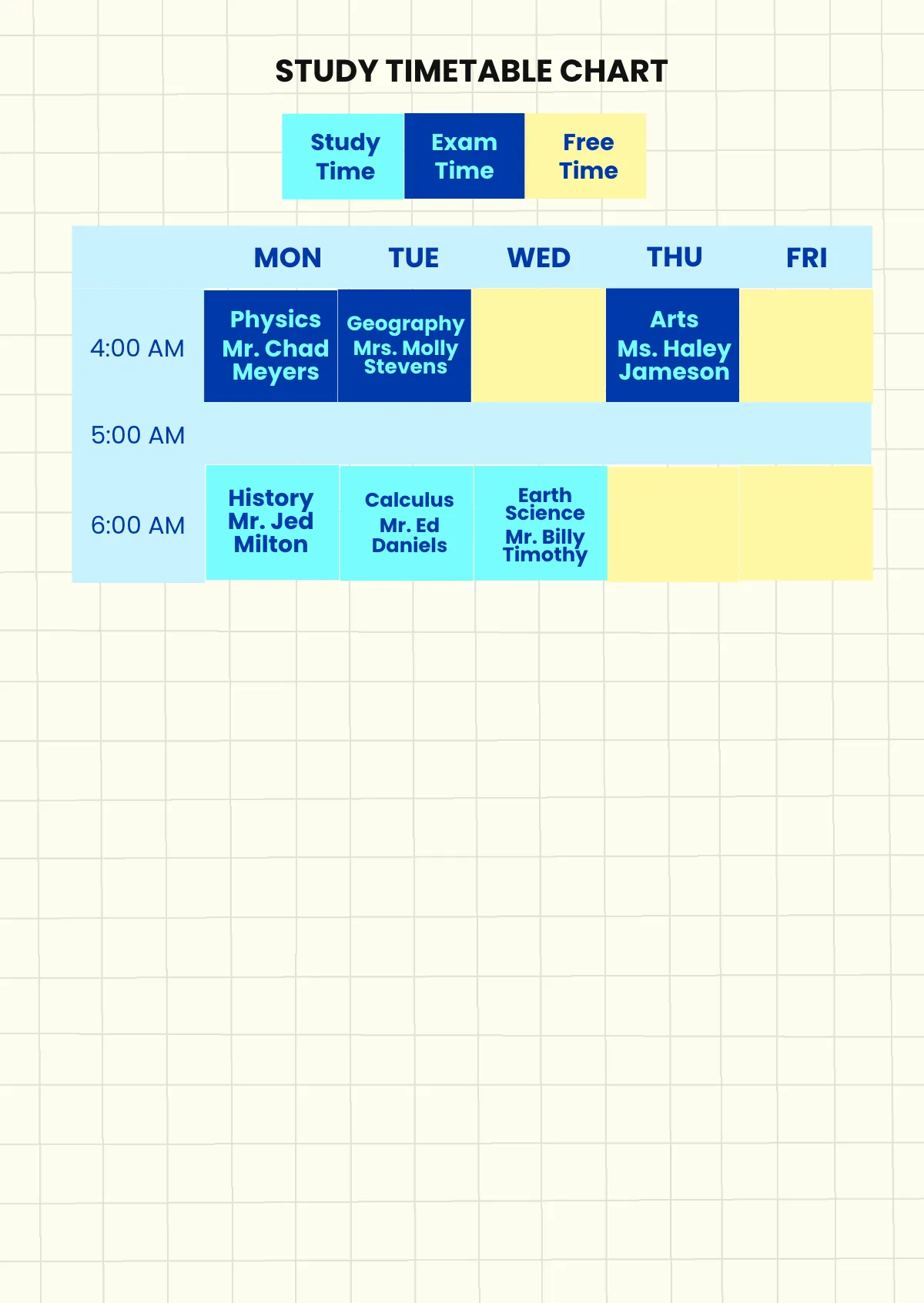 Free Study Timetable Chart Template to Edit Online