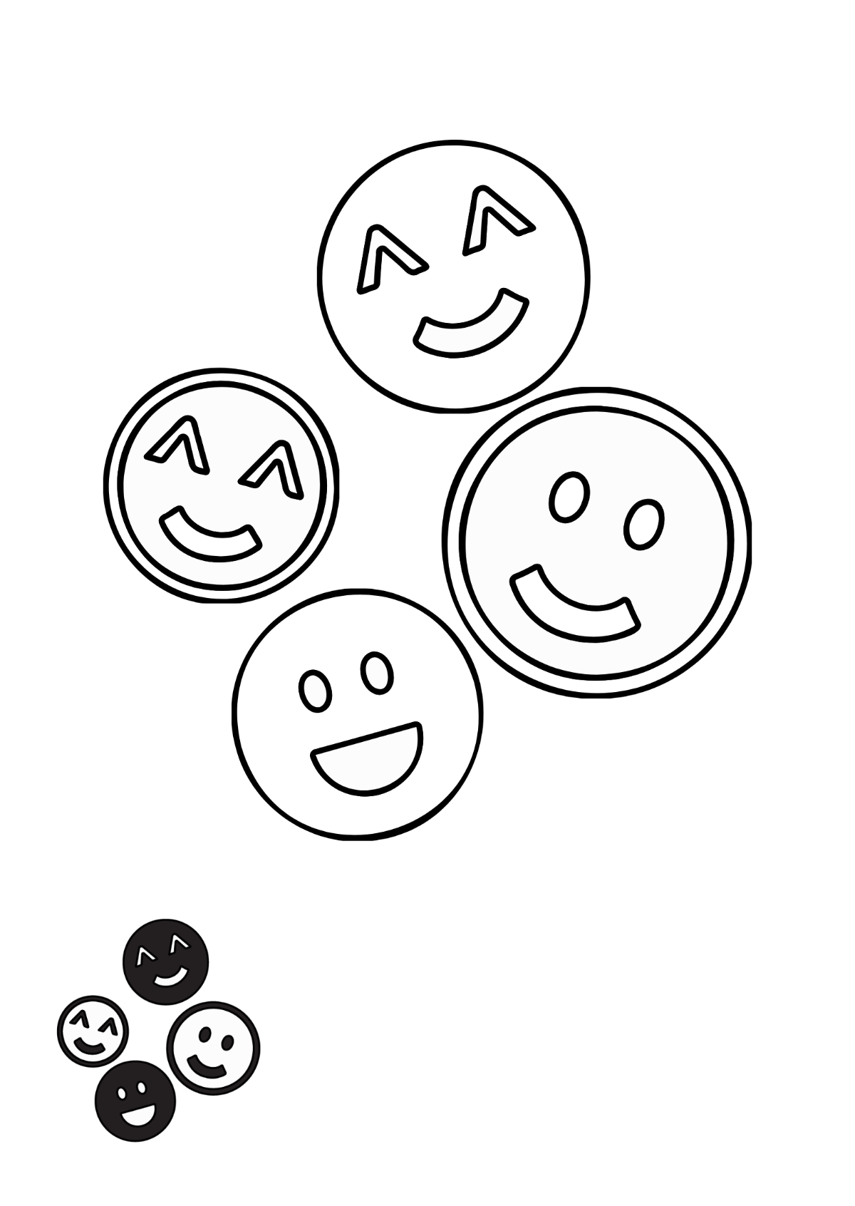 Free Black And White Smiley Face coloring page Template