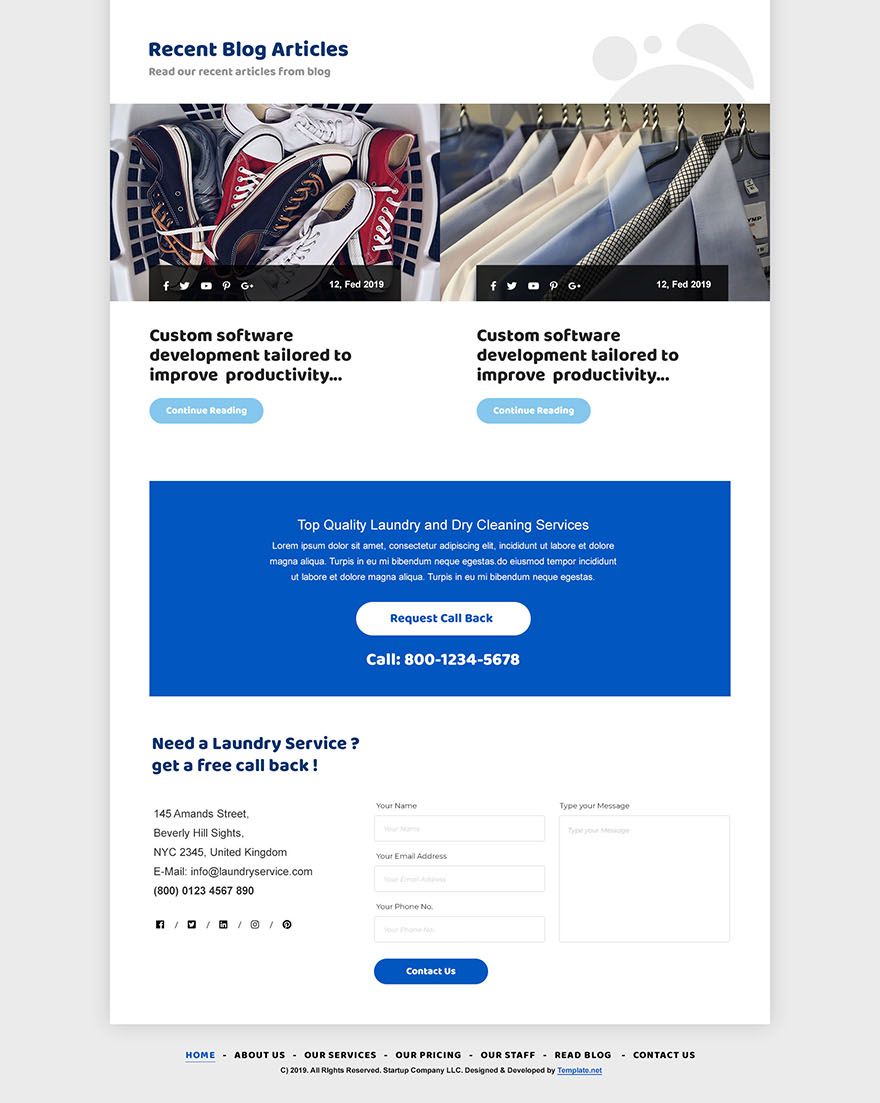 Laundry PSD Landing Page Template