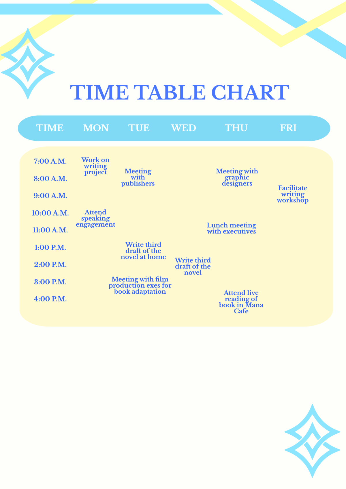 Simple Time Table Chart Template