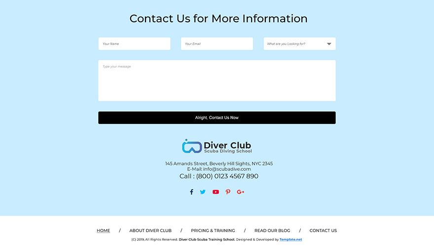 Scuba Diving School Shop PSD Landing Page Template