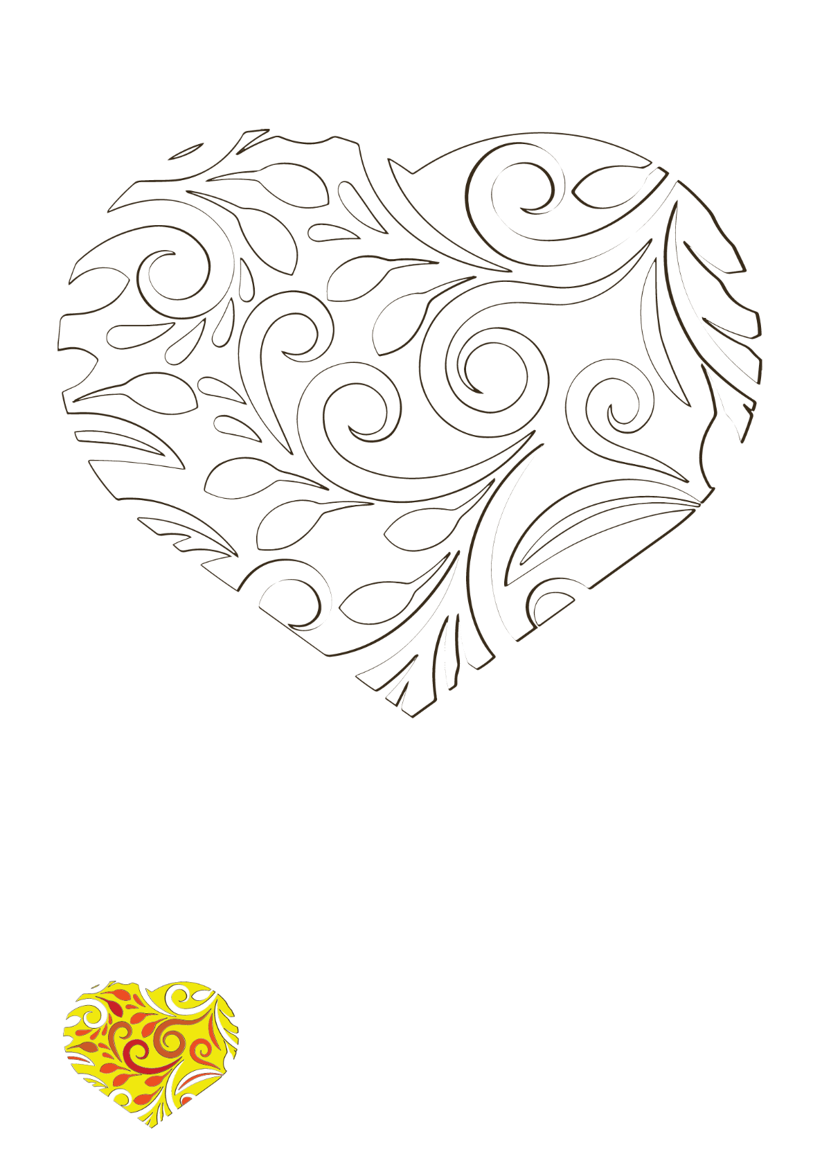Fancy Heart Shape Coloring Page Template