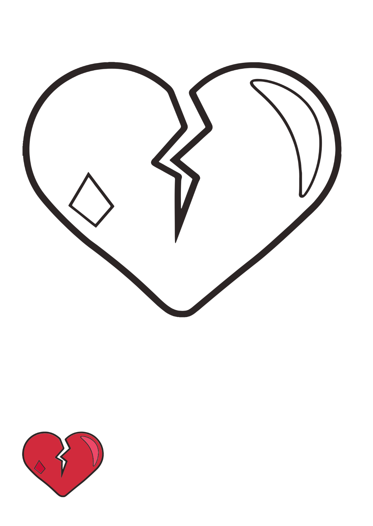 Broken Heart Shape Coloring Page Template