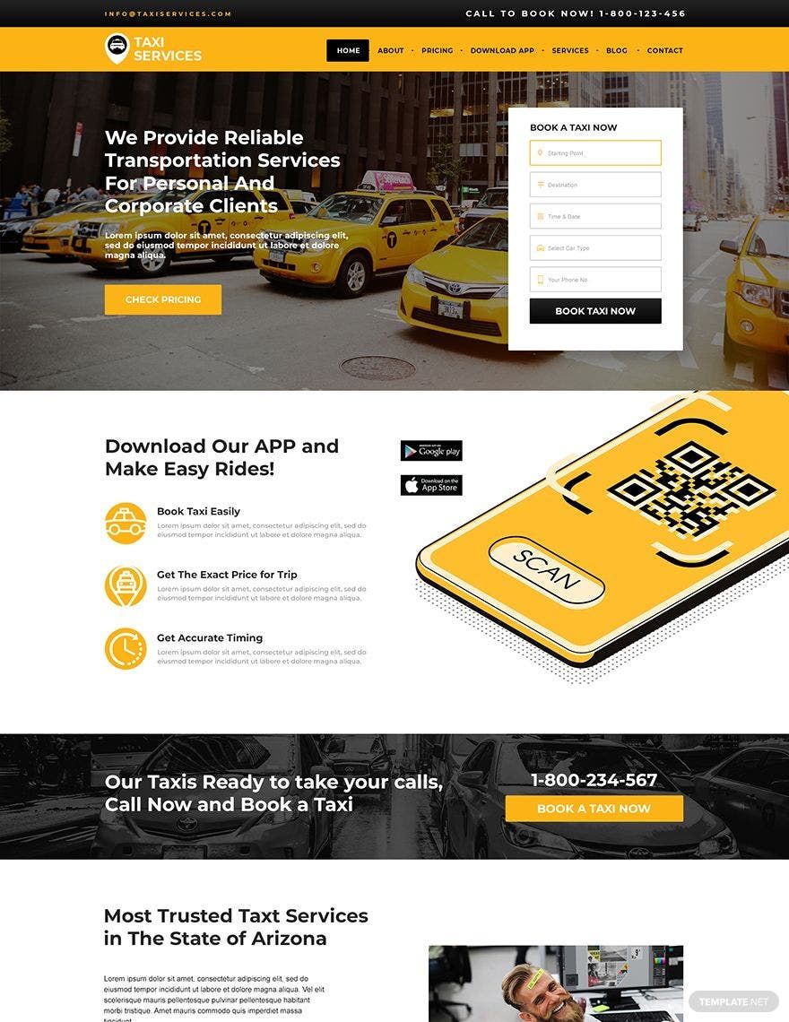 Taxi Services PSD Landing Page Template