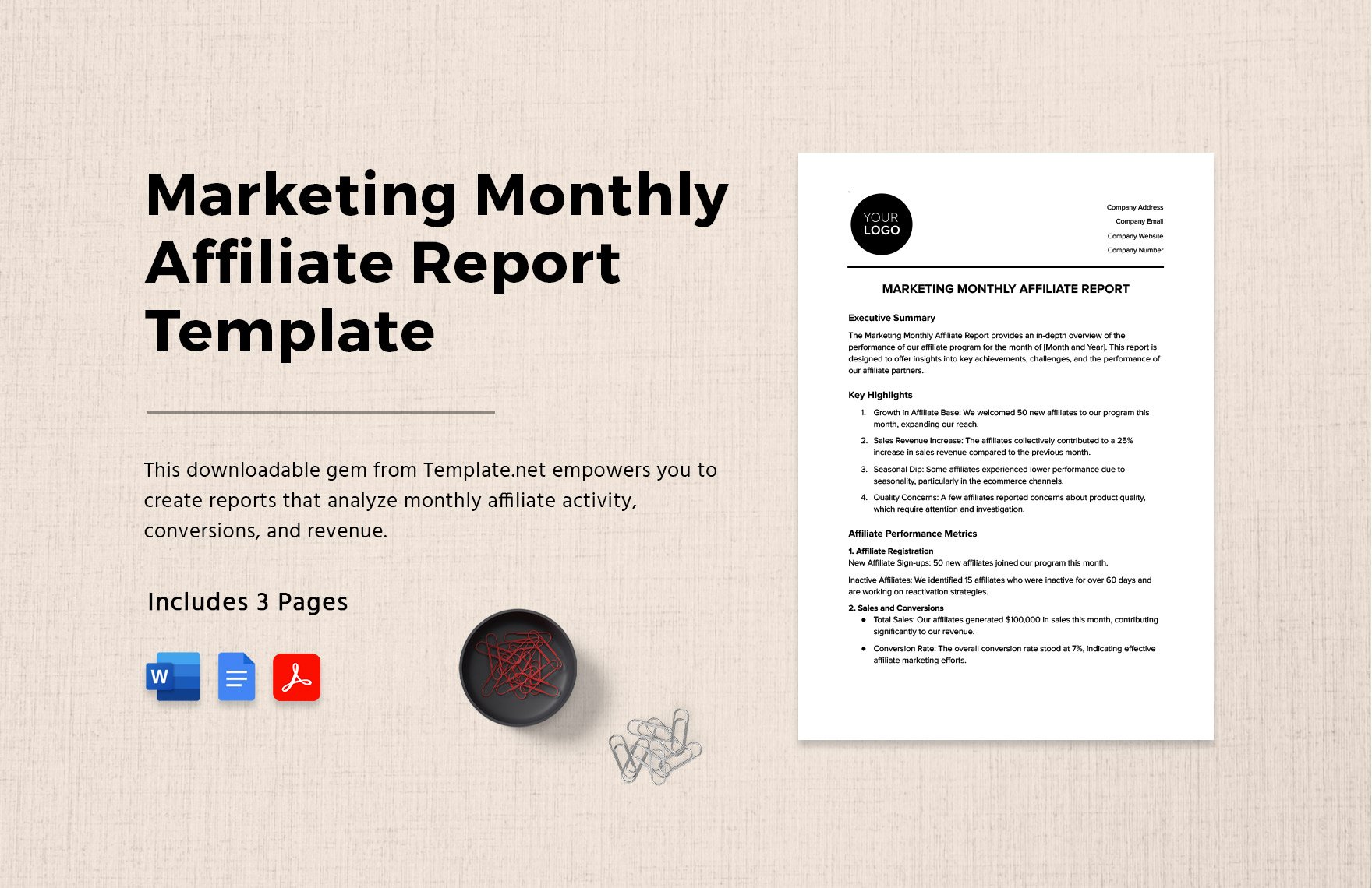 Marketing Monthly Affiliate Report Template