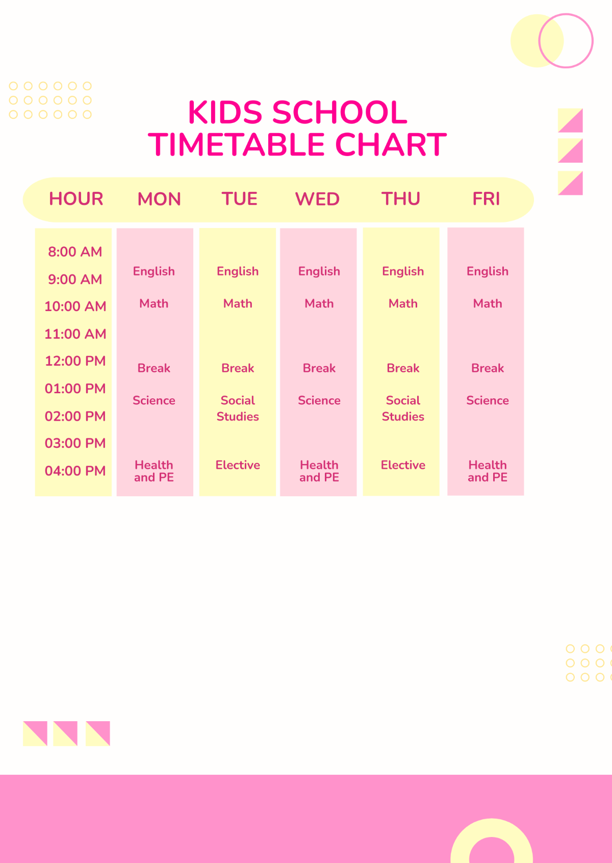 Free Kids School Timetable Chart Template