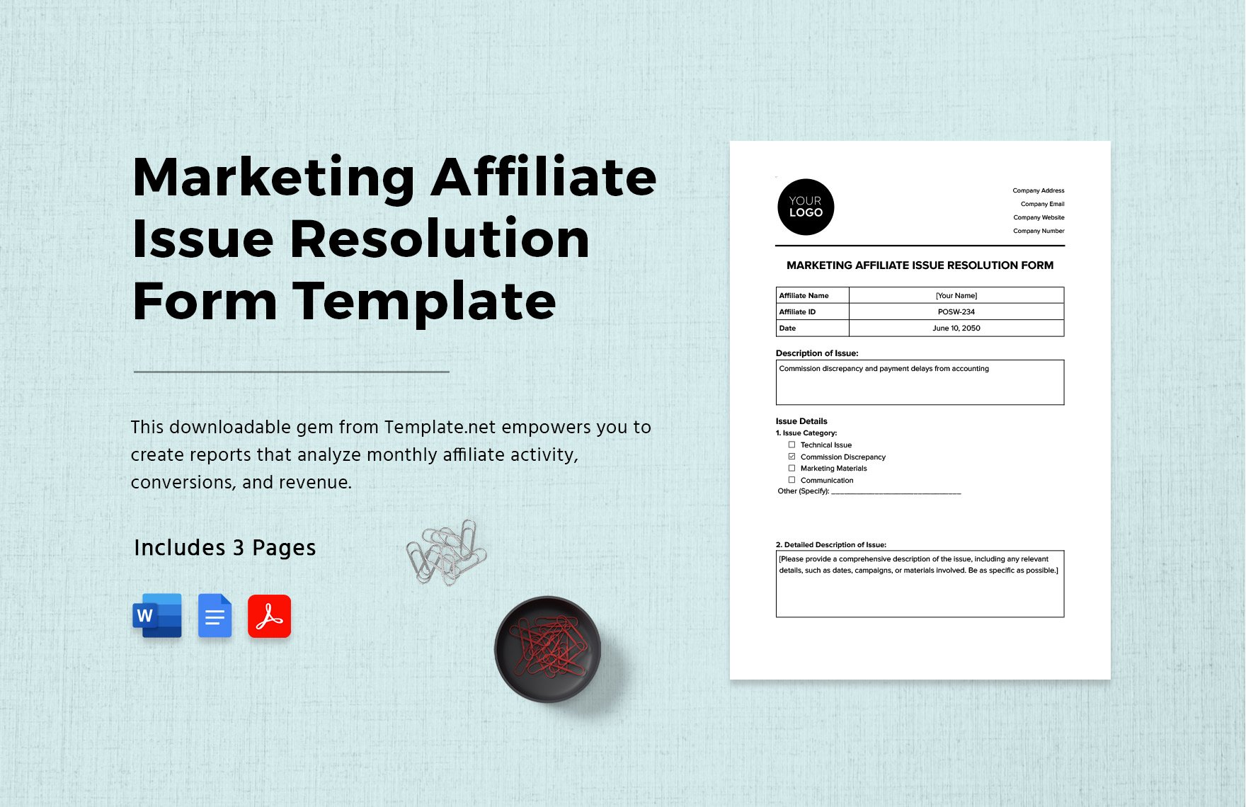 Marketing Affiliate Issue Resolution Form Template in Word, Google Docs, PDF