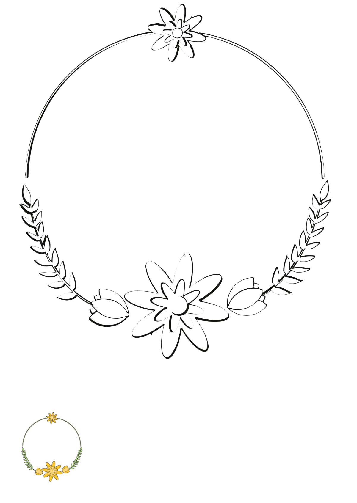 Round Floral Wreath Coloring Page Template