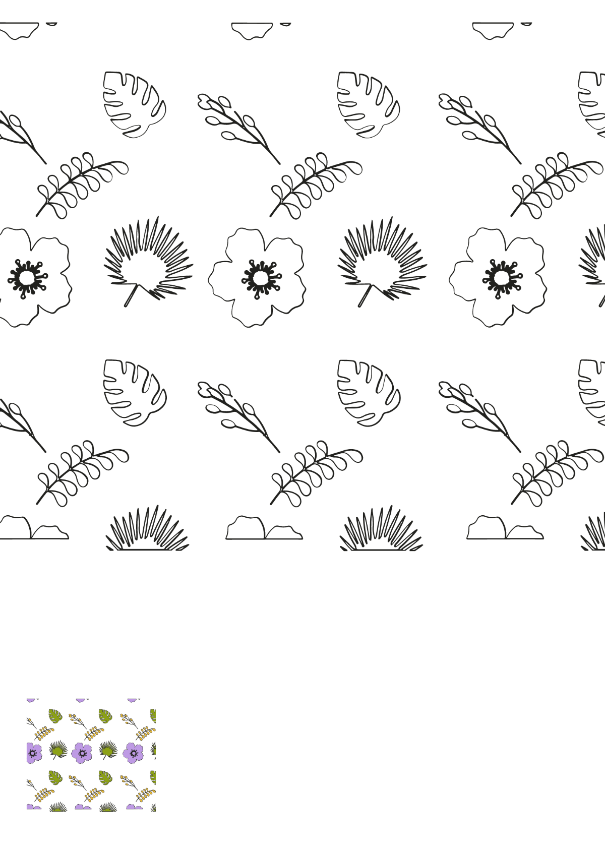 Tropical Floral Pattern Coloring Page Template