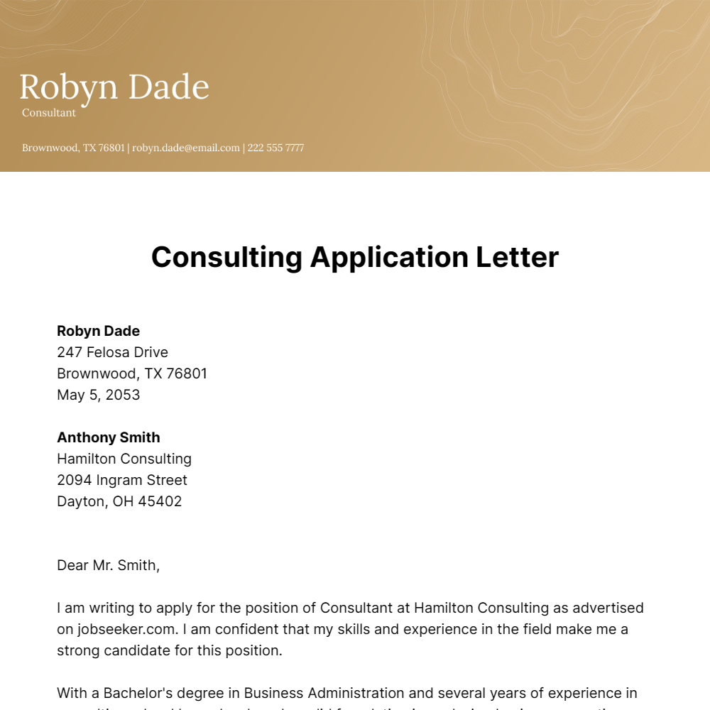 Consulting Application Letter Template