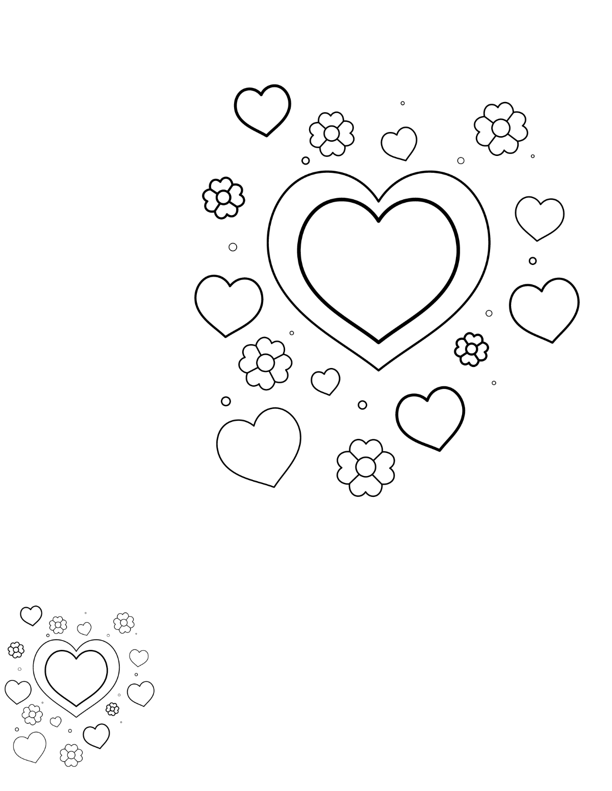 Hearts and Flowers Coloring Page for Kids Template