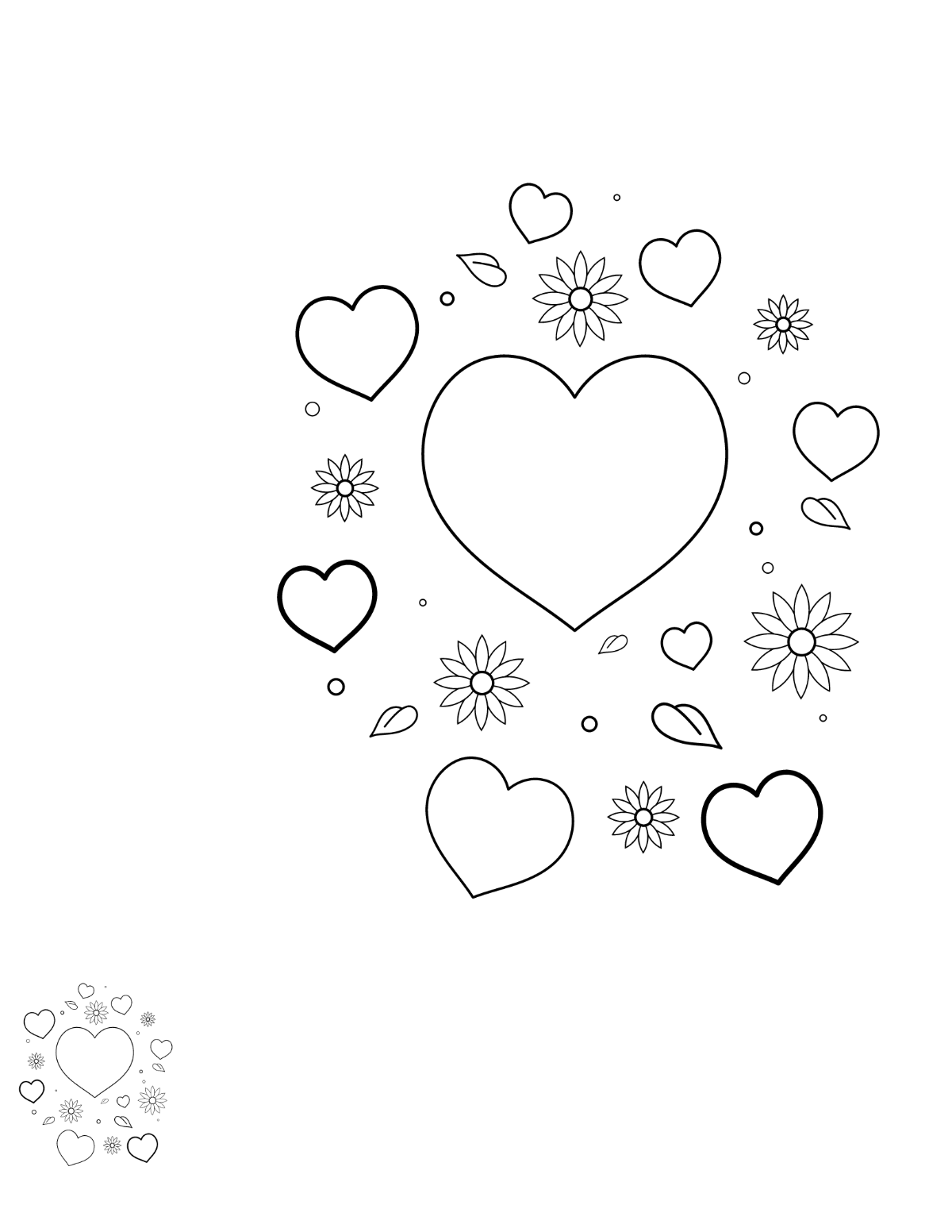 Hearts and Flowers Coloring Page Template