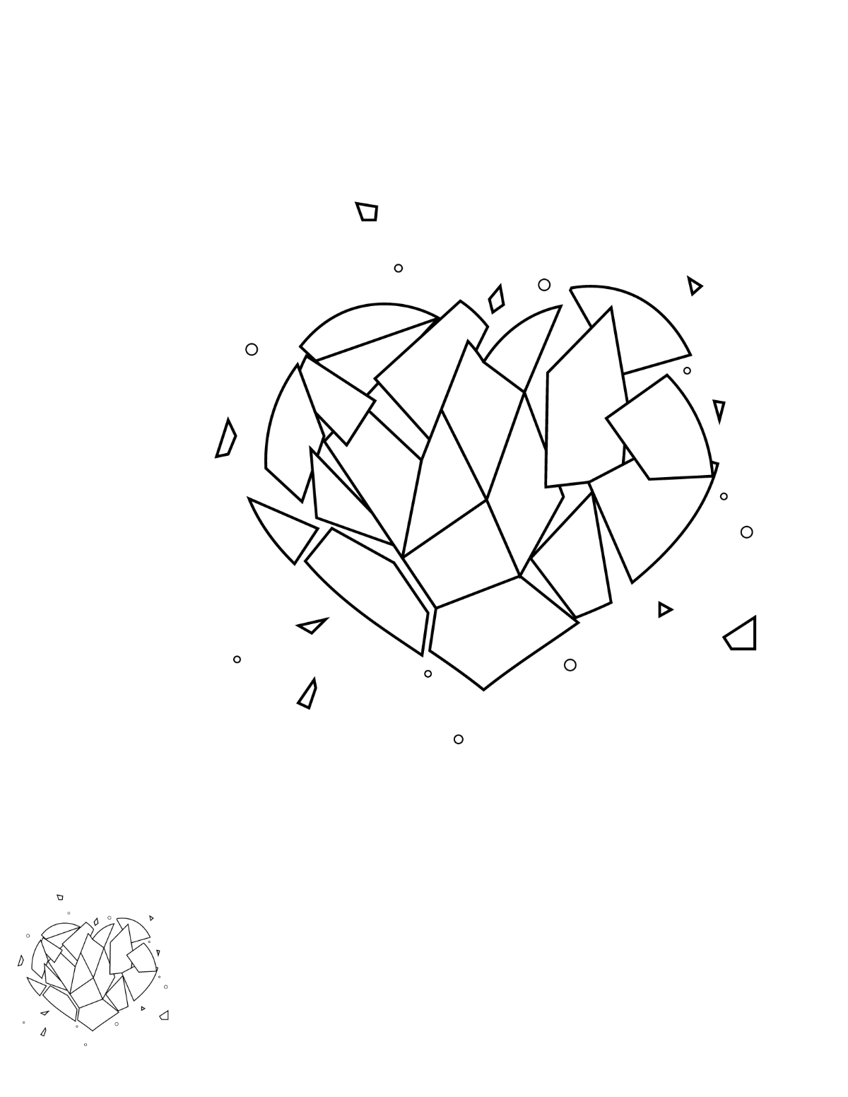 Broken Heart Coloring Page for Adults Template