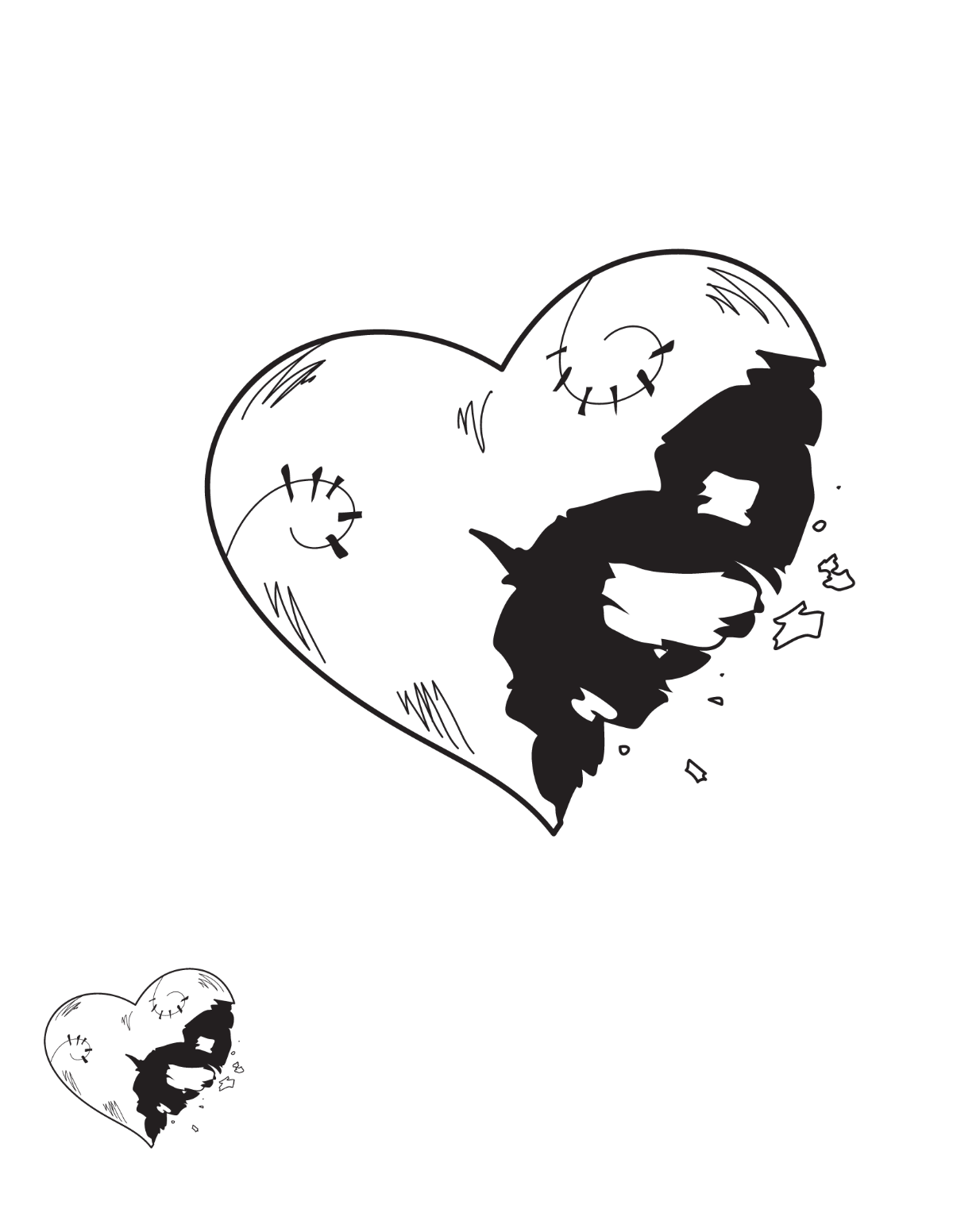 Broken Emo Heart Coloring Page Template