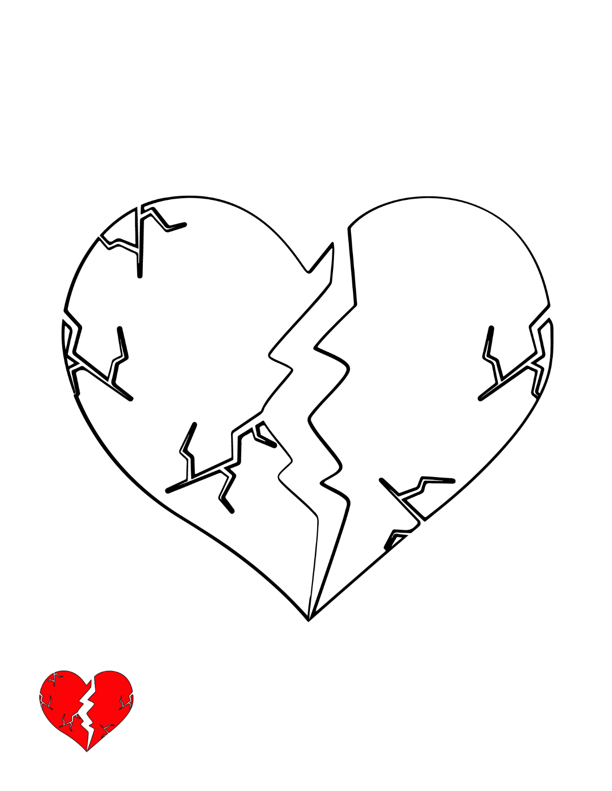 Broken Heart Coloring Page Template