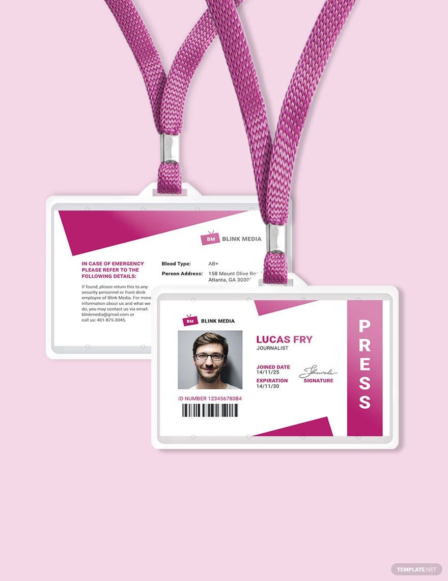 Press ID Card Format Template in Word, Illustrator, PSD, Apple Pages, Publisher