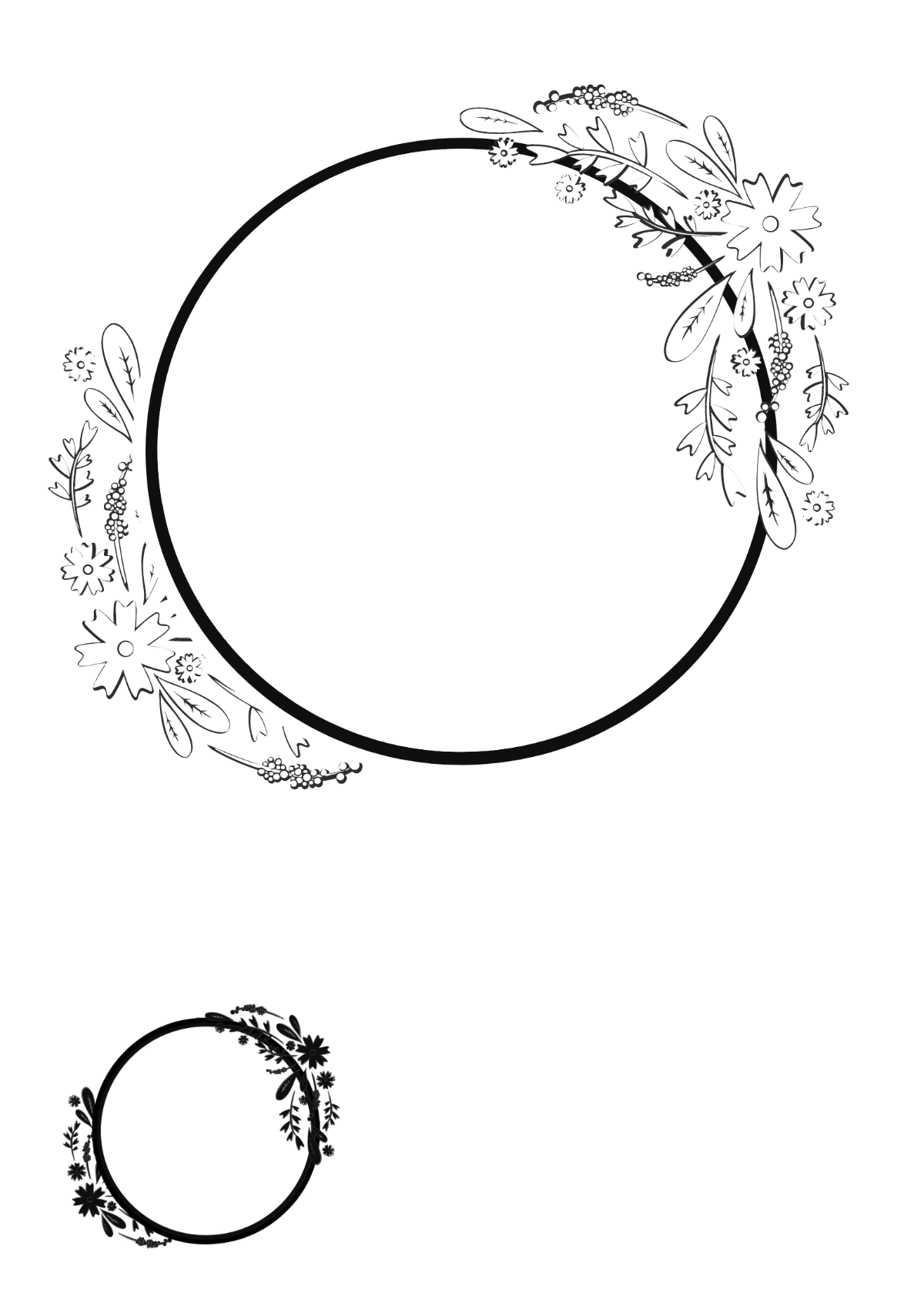 Black Floral Wreath Coloring Page Template