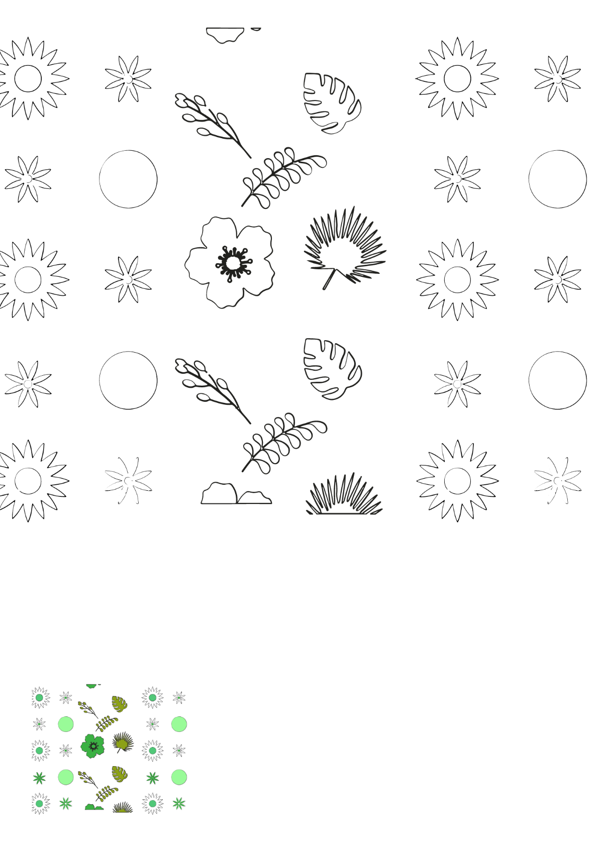 Green Floral Background Coloring Page Template
