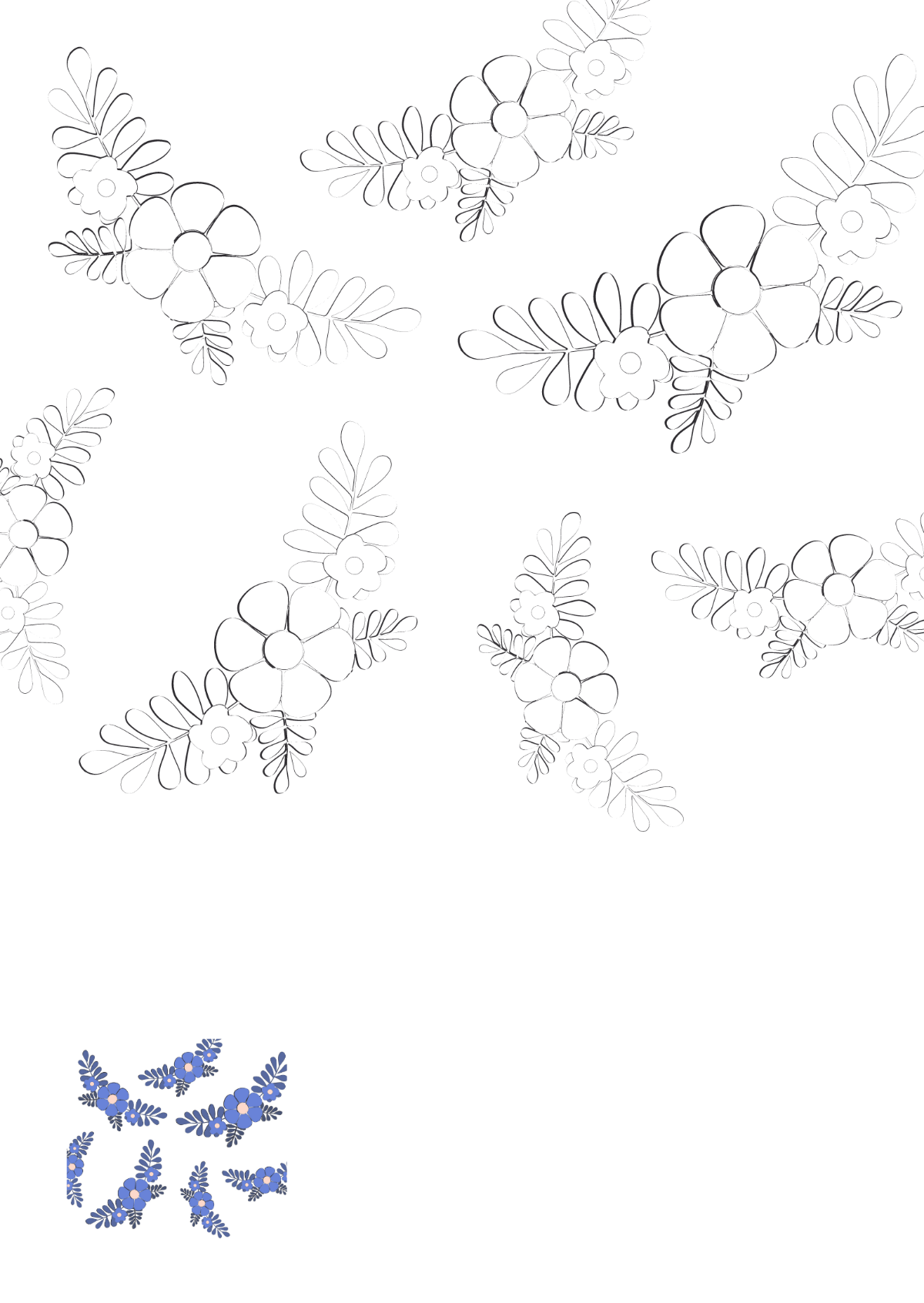 Blue Floral Background Coloring Page Template