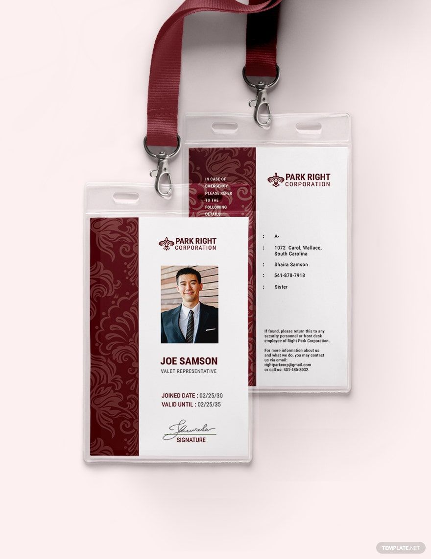 Valet Service ID Card Template