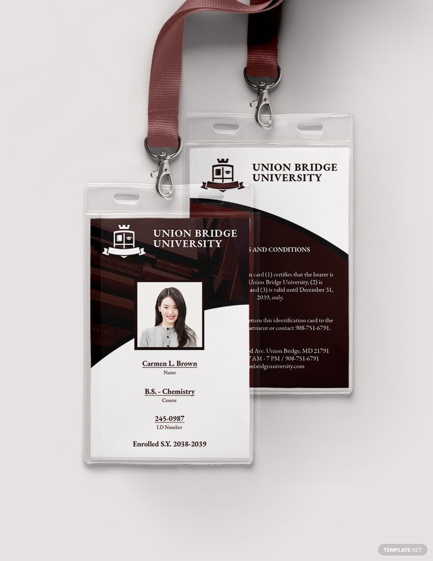 College Student ID Card Template Illustrator Word Apple Pages PSD 