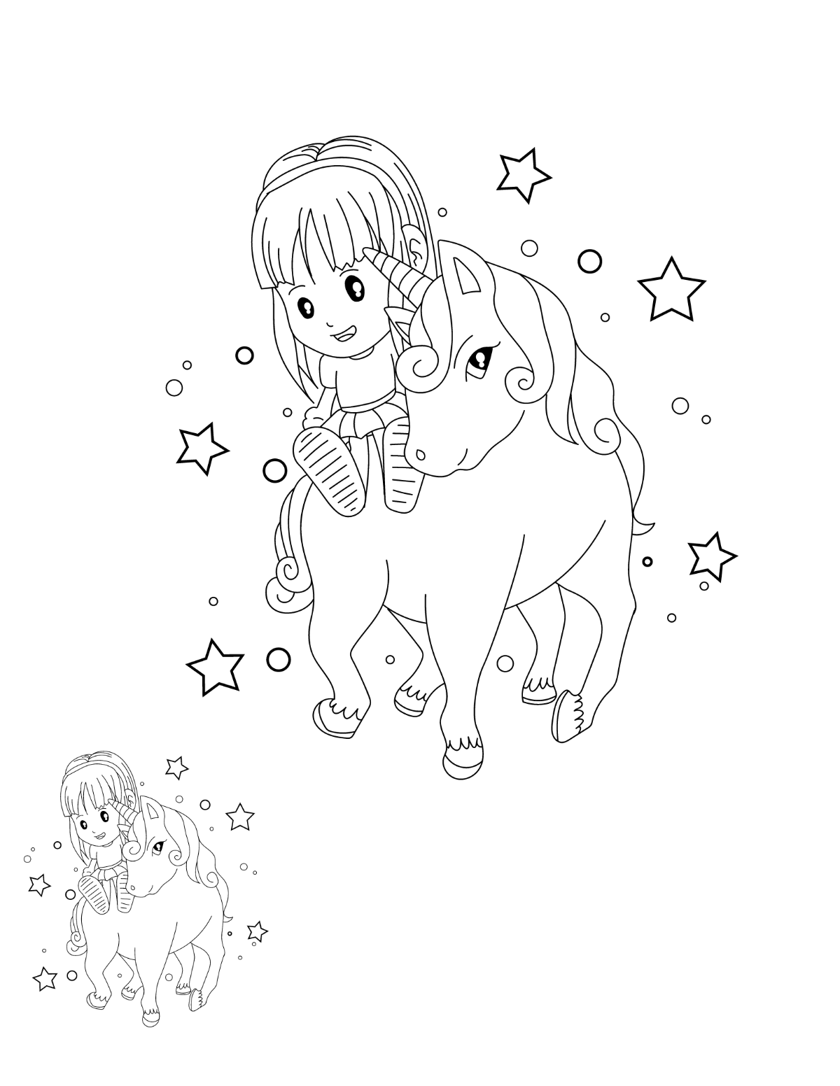 Unicorn and Girl Coloring Page Template